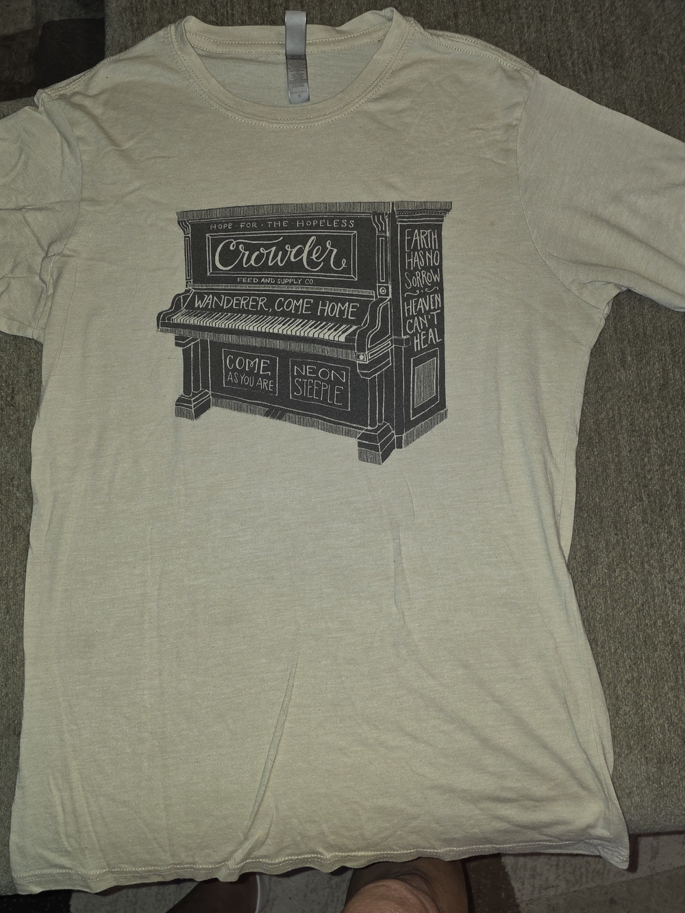 Beige Graphic Short-Sleeve Tee - Piano Wanderer Come Home Small